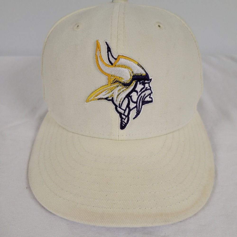 New Era‎ Minnesota Vikings Cream Fitted Hat NFL Football Cap Size 6 7/8